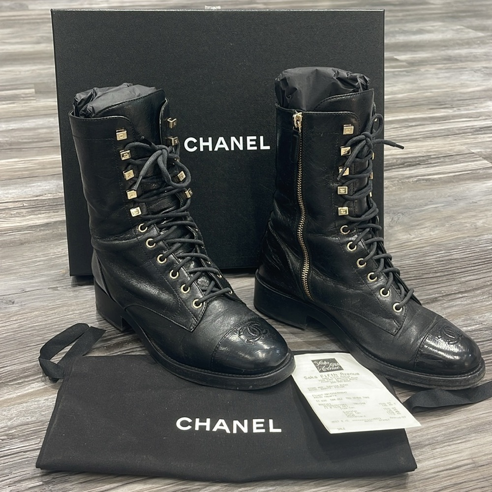 Black Leather Lace-Up Combat Boots